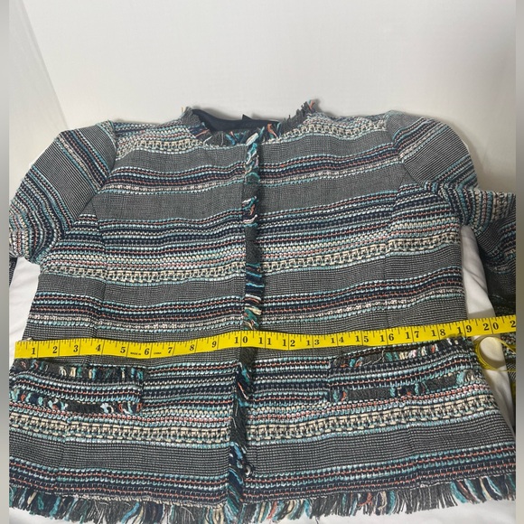 Women’s Halogen Stripped Multicolored Boho Fringe Long Sleeve Jacket Size Medium - Picture 7 of 13